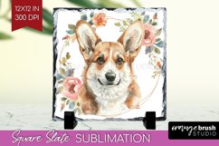 Floral Dog Slate PNG - Flowers Square Slate Sublimation Product Image 1