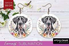 Floral Dog Round Earrings - Flowers PNG Sublimation Product Image 1