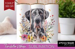 Floral Dog Tumbler Wrap - Flowers Tumbler PNG Sublimation Product Image 1