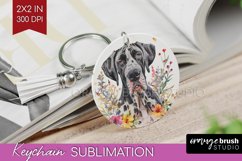 Floral Dog Keychain PNG - Flowers Keychain Sublimation Product Image 1
