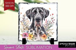Floral Dog Slate PNG - Flowers Square Slate Sublimation Product Image 1
