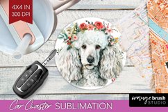 Floral Dog Car Coaster - Flowers Coaster PNG Sublimation Product Image 1