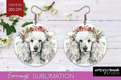 Floral Dog Round Earrings - Flowers PNG Sublimation Product Image 1