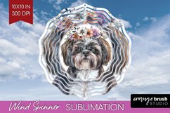 Floral Dog Wind Spinner Sublimation PNG - Flowers Round Product Image 1