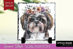 Floral Dog Slate PNG - Flowers Square Slate Sublimation Product Image 1