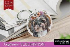 Floral Dog Keychain PNG - Flowers Keychain Sublimation Product Image 1