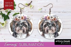 Floral Dog Round Earrings - Flowers PNG Sublimation Product Image 1