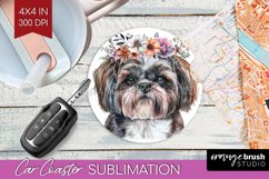 Floral Dog Car Coaster - Flowers Coaster PNG Sublimation Product Image 1
