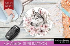 Floral Dog Car Coaster - Flowers Coaster PNG Sublimation Product Image 1