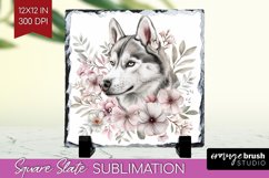 Floral Dog Slate PNG - Flowers Square Slate Sublimation Product Image 1
