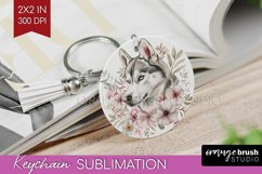 Floral Dog Keychain PNG - Flowers Keychain Sublimation Product Image 1