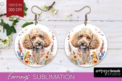 Floral Dog Round Earrings - Flowers PNG Sublimation Product Image 1