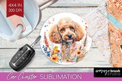 Floral Dog Car Coaster - Flowers Coaster PNG Sublimation Product Image 1