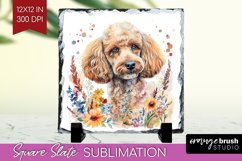 Floral Dog Slate PNG - Flowers Square Slate Sublimation Product Image 1