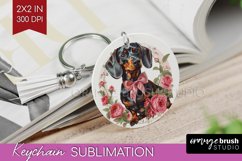 Floral Dog Keychain PNG - Flowers Keychain Sublimation Product Image 1