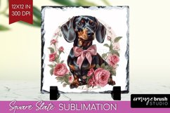 Floral Dog Slate PNG - Flowers Square Slate Sublimation Product Image 1