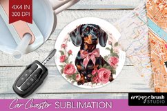 Floral Dog Car Coaster - Flowers Coaster PNG Sublimation Product Image 1
