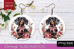 Floral Dog Round Earrings - Flowers PNG Sublimation Product Image 1
