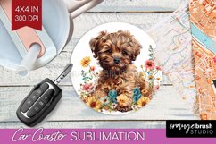Floral Dog Car Coaster - Flowers Coaster PNG Sublimation Product Image 1