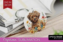 Floral Dog Keychain PNG - Flowers Keychain Sublimation Product Image 1