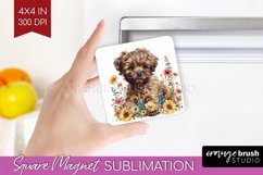 Floral Dog Magnet Sublimation - Flowers Square Magnet PNG Product Image 1