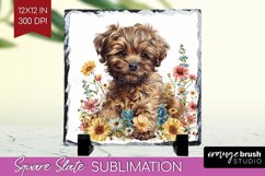 Floral Dog Slate PNG - Flowers Square Slate Sublimation Product Image 1
