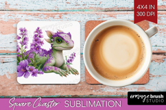 Floral Dragon Square Coaster - Fantasy Coaster PNG Product Image 1
