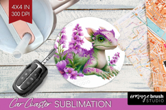Floral Dragon Car Coaster - Fantasy Coaster PNG Sublimation Product Image 1