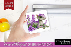 Floral Dragon Magnet Sublimation - Fantasy Square Magnet PNG Product Image 1
