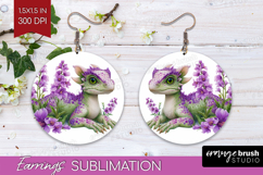 Floral Dragon Round Earrings - Fantasy PNG Sublimation Product Image 1