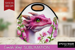 Floral Dragon Lunch Bag - Fantasy Lunch Bug PNG Sublimation Product Image 1