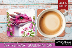 Floral Dragon Square Coaster - Fantasy Coaster PNG Product Image 1