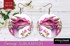 Floral Dragon Round Earrings - Fantasy PNG Sublimation Product Image 1