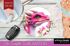 Floral Dragon Car Coaster - Fantasy Coaster PNG Sublimation Product Image 1