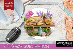 Floral Dragon Car Coaster - Fantasy Coaster PNG Sublimation Product Image 1