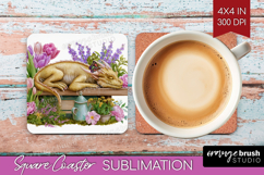 Floral Dragon Square Coaster - Fantasy Coaster PNG Product Image 1