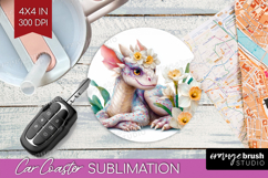 Floral Dragon Car Coaster - Fantasy Coaster PNG Sublimation Product Image 1