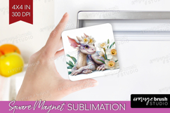 Floral Dragon Magnet Sublimation - Fantasy Square Magnet PNG Product Image 1