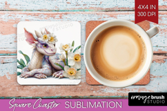 Floral Dragon Square Coaster - Fantasy Coaster PNG Product Image 1