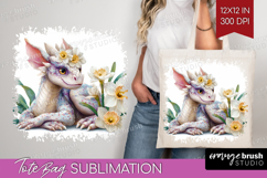 Floral Dragon Tote Bag - Fantasy Tote Bag PNG Sublimation Product Image 1
