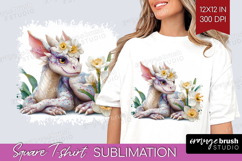 Floral Dragon Square Tshirt Background - Fantasy PNG Product Image 1