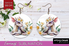 Floral Dragon Round Earrings - Fantasy PNG Sublimation Product Image 1