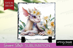 Floral Dragon Slate PNG - Fantasy Square Slate Sublimation Product Image 1