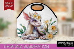 Floral Dragon Lunch Bag - Fantasy Lunch Bug PNG Sublimation Product Image 1