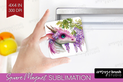 Floral Dragon Magnet Sublimation - Fantasy Square Magnet PNG Product Image 1