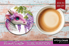 Floral Dragon Round Coaster - Fantasy Coaster PNG Product Image 1