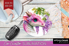 Floral Dragon Car Coaster - Fantasy Coaster PNG Sublimation Product Image 1