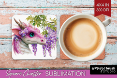 Floral Dragon Square Coaster - Fantasy Coaster PNG Product Image 1