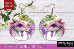 Floral Dragon Round Earrings - Fantasy PNG Sublimation Product Image 1