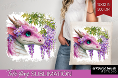 Floral Dragon Tote Bag - Fantasy Tote Bag PNG Sublimation Product Image 1